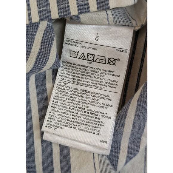 Banana Republic 100% Cotton Blue White Striped Men's Large Short Sleeve Buttons - Picture 6 of 6